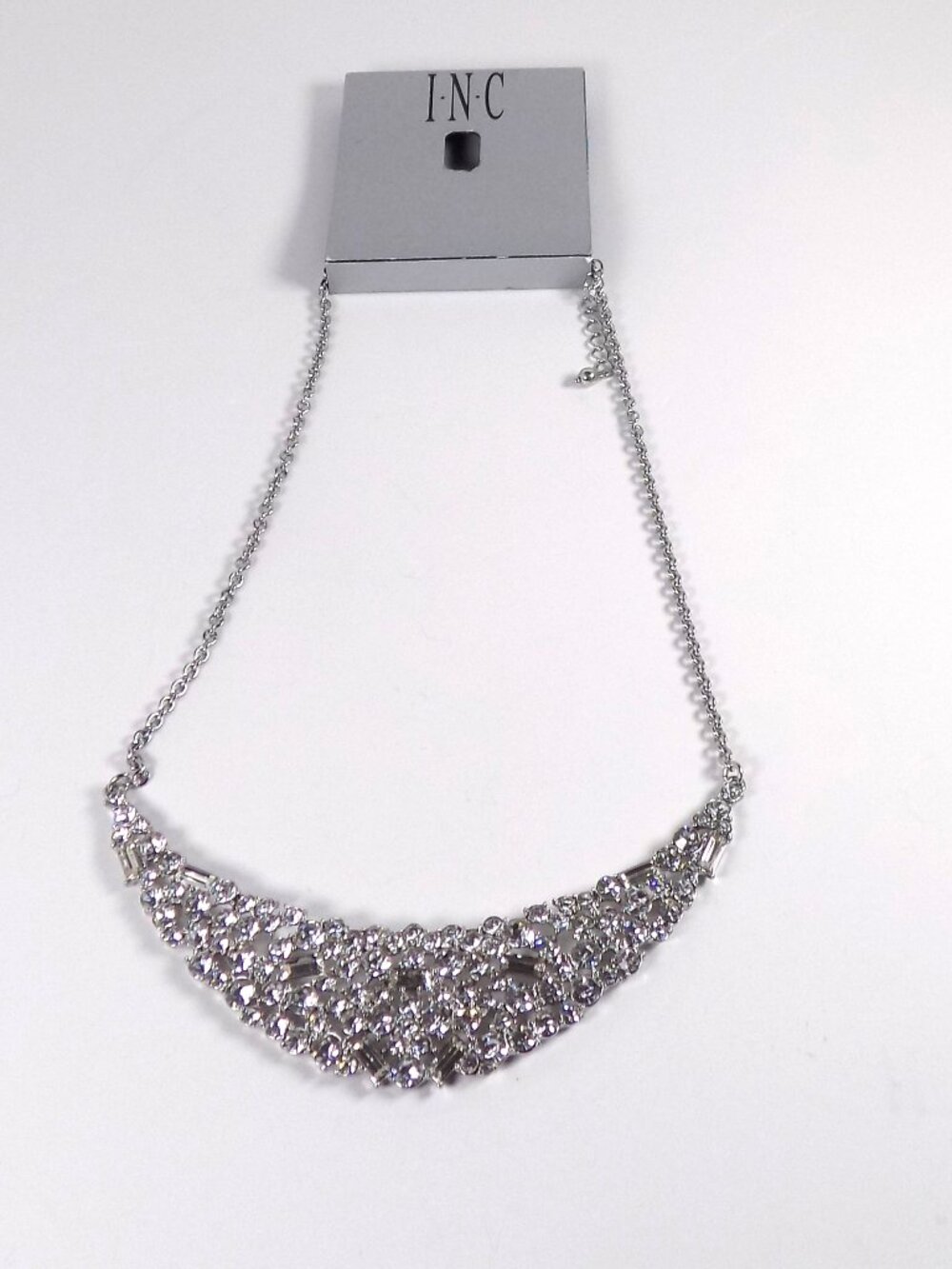 INC International Concepts Statement Necklace Clear Crystal Silver-Tone Frontal
